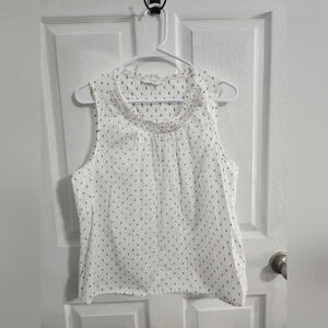 Lucky brand white ruffle sleevless textured scoop neck cottagecore boho large